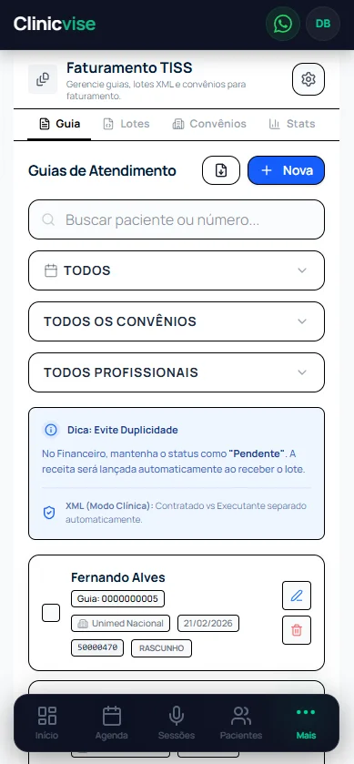 Faturamento TISS no celular
